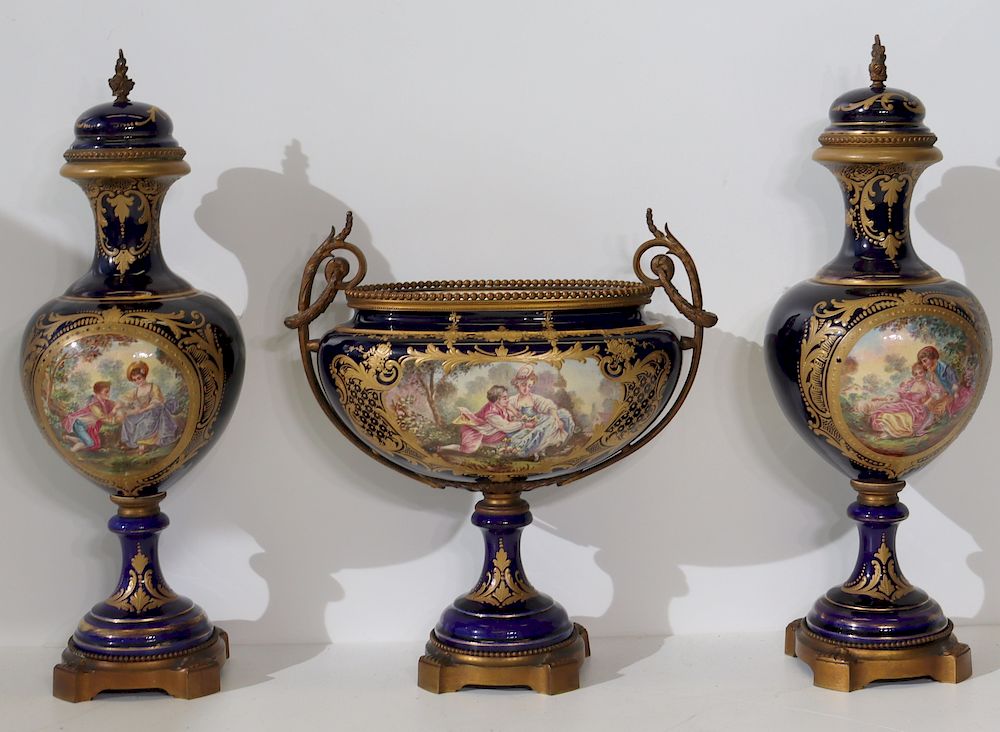 Appraisal: SEVRES Piece Porcelain Garniture Set Signed A Vigen Sevres mark