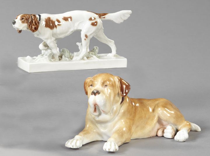 Appraisal: Two Continental Porcelain Figures of Dogs consisting of a good