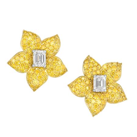 Appraisal: Pair of Gold Diamond and Fancy Vivid Yellow Diamond Flower