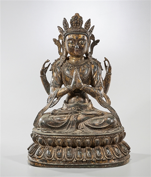 Appraisal: Chinese parcel-gilt bronze seated Buddha x x approx