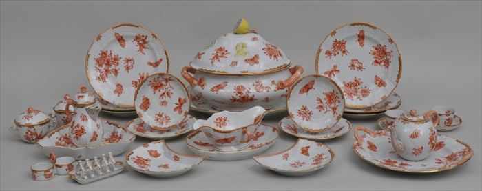 Appraisal: HEREND PORCELAIN PART DINNER SERVICE Withs sepia butterflies and floral