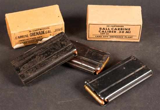 Appraisal: Group of ammunition including box of cartridges carbine grenade cal