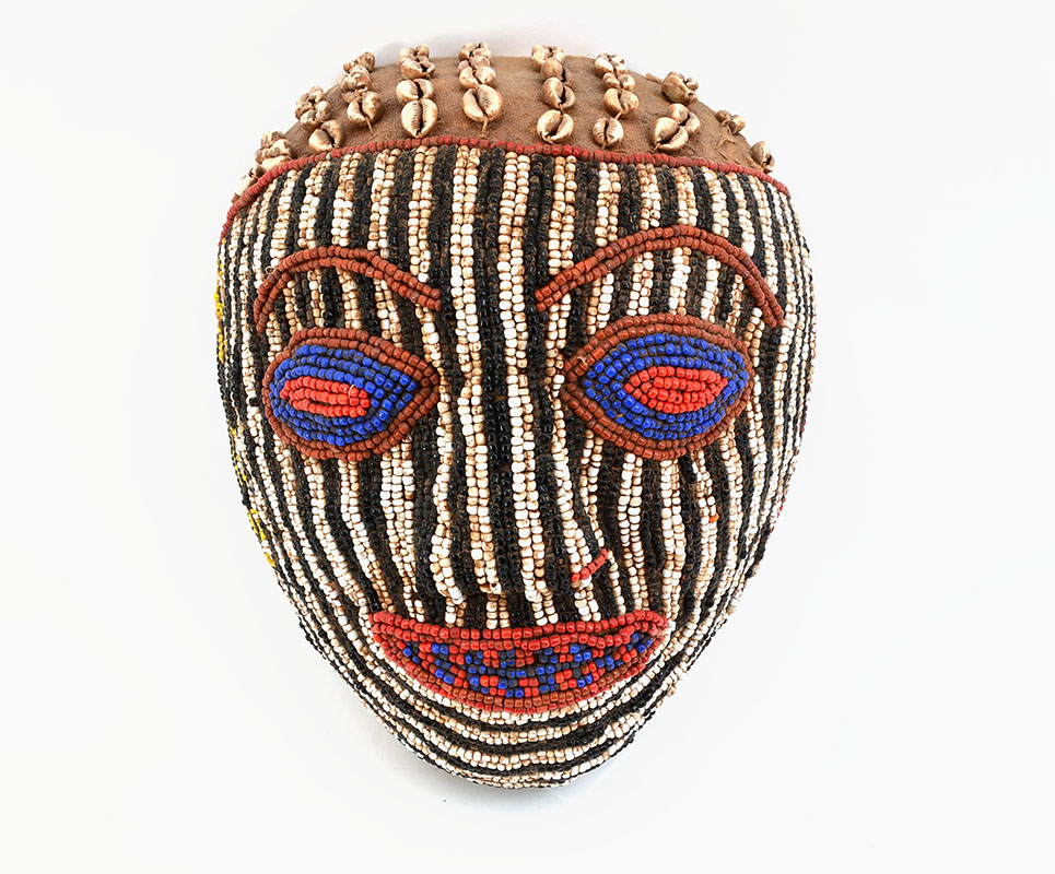 Appraisal: BAMILEKE CAMEROON AFRICAN BEADED MASK Carved wood clad in cloth