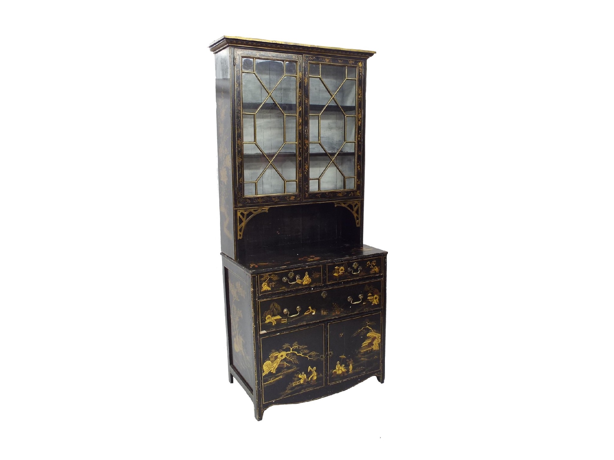 Appraisal: Good antique chinoiserie bookcase on stand the raised back fitted