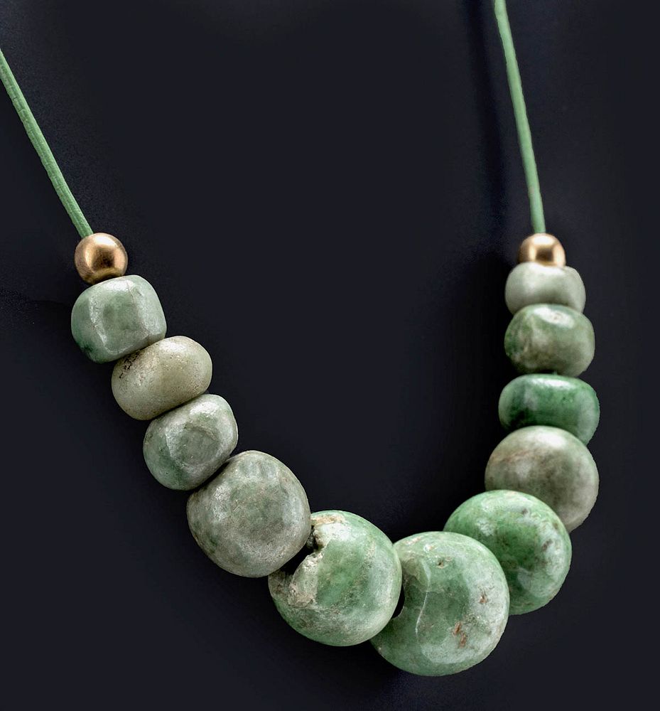 Appraisal: Maya Jade Bead Necklace w Gold Beads Pre-Columbian Maya territories