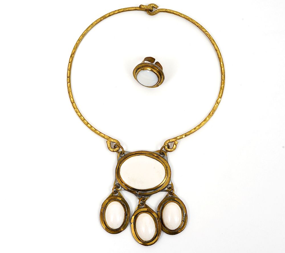 Appraisal: Rafael Alfandary Choker Necklace Ring Rafael Alfandary hammered brass choker