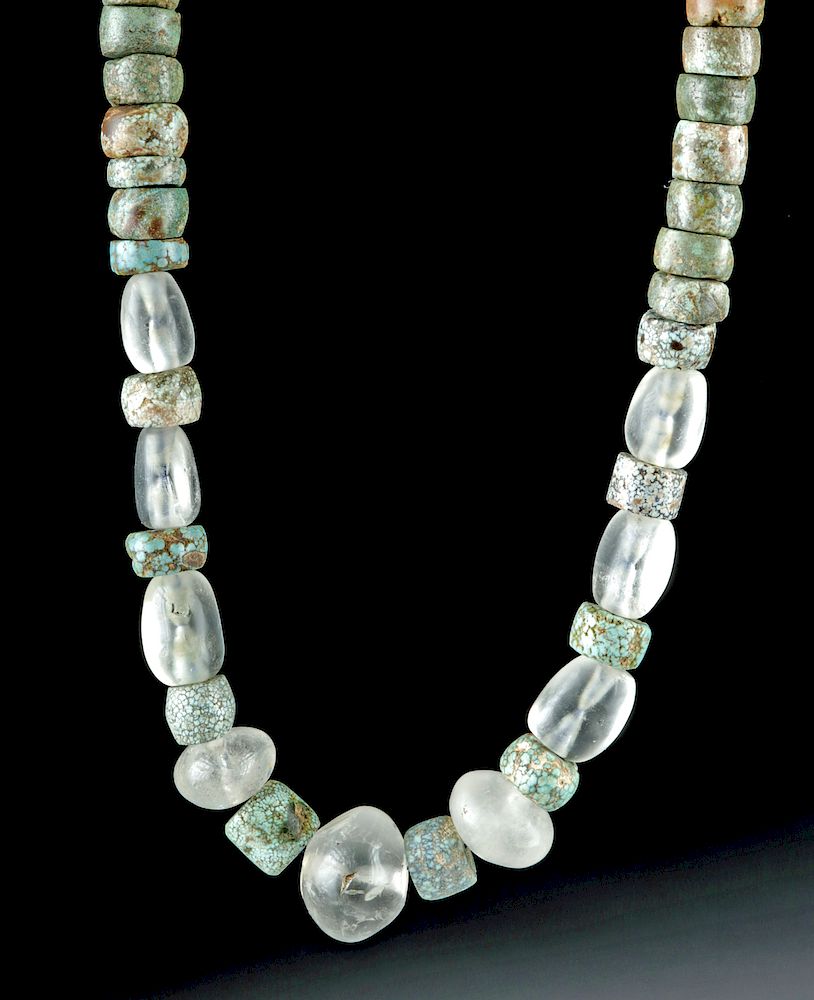 Appraisal: Chavin Moche Quartz Turquoise Bead Necklace Pre-Columbian Peru Chavin Moche