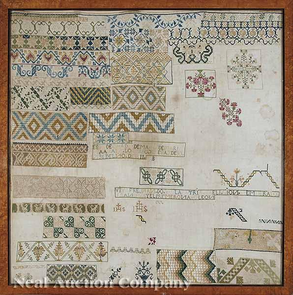 Appraisal: A Large Spanish Colonial Sampler early th c silk threads