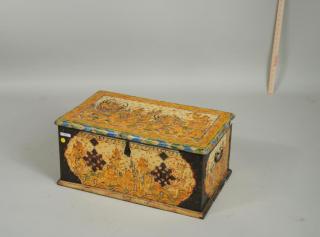 Appraisal: Balinese Painted Iron Mounted Box Balinese painted iron mounted storage