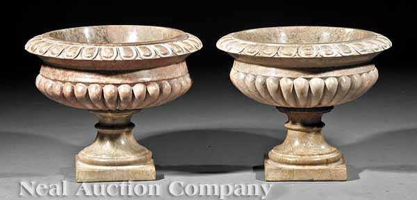 Appraisal: A Pair of Italian Marble Tazzas lotus-carved rim lobed body