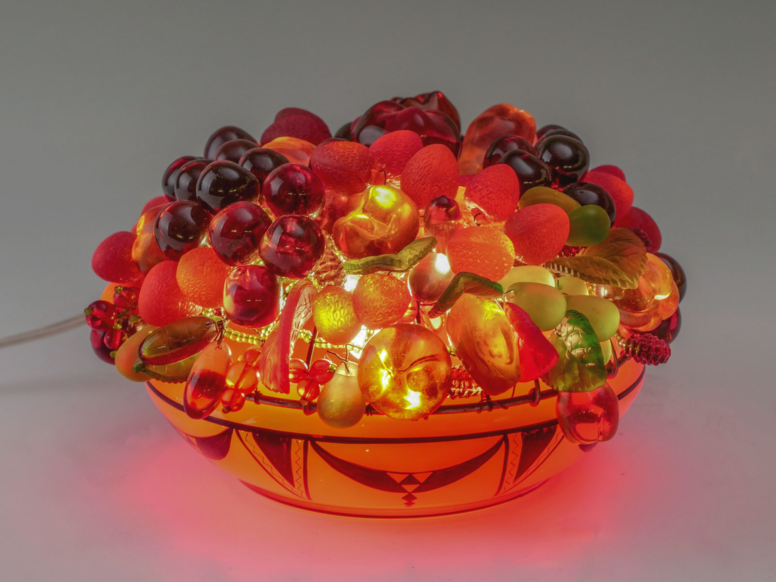 Appraisal: CZECHOSLOVAKIAN GLASS FRUIT LAMP WITH BOWL Circa 's Czechoslovakian blown