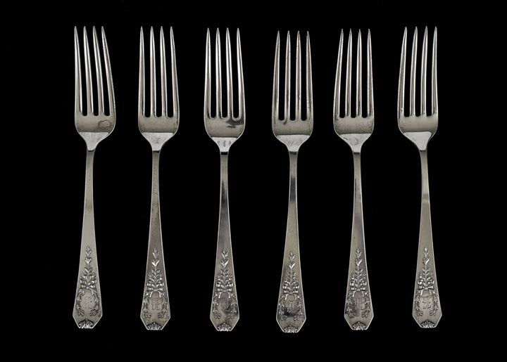 Appraisal: Six Whiting Madam Jumel -Pattern Sterling Silver Dinner Forks the