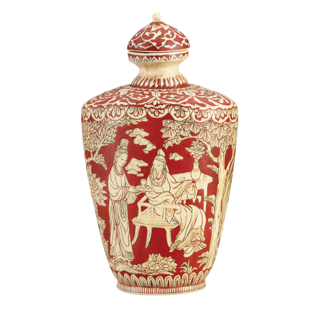 Appraisal: Chinese Red Pigment Painted Ivory Snuff Bottle Late th century