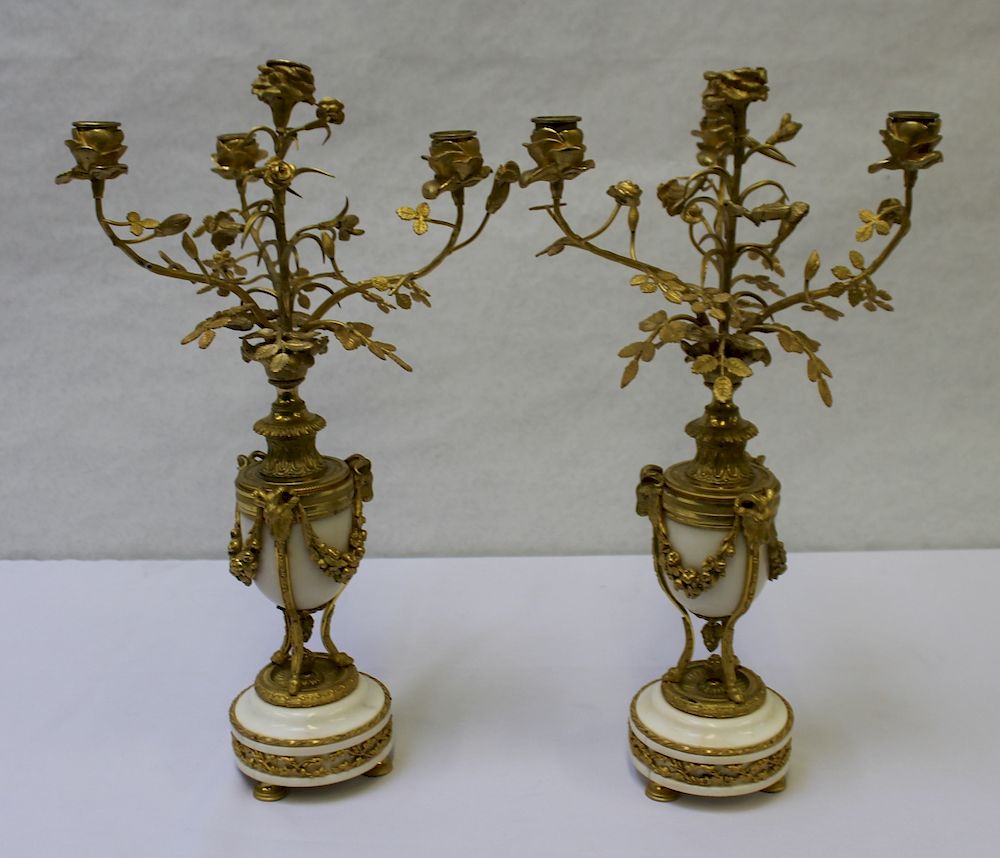 Appraisal: Fine Quality Pair of Dore Bronze Urn Form Marble Candlebra