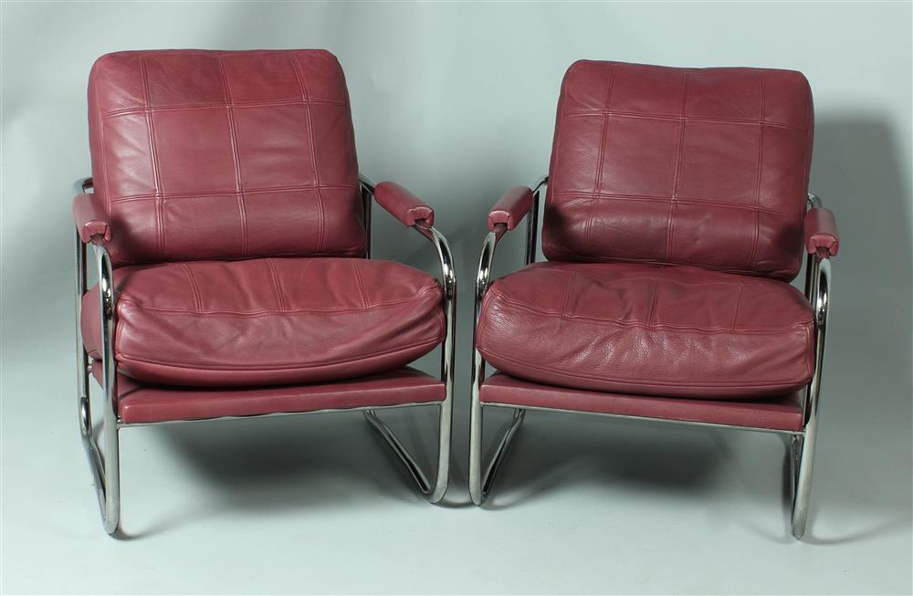 Appraisal: PAIR OF MID-CENTURY MODERN LEATHER AND CHROME ARM CHAIRS EN