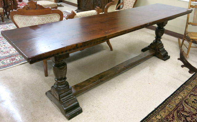 Appraisal: ELIZABETHAN STYLE TRESTLE TABLE English th century elements having a