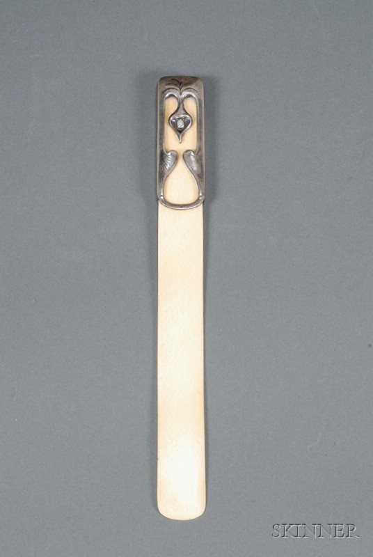 Appraisal: Art Nouveau Letter Opener Ivory silver and opal th century