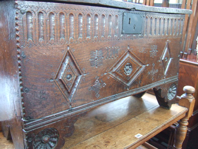 Appraisal: A th century and later carved oak coffer of plank