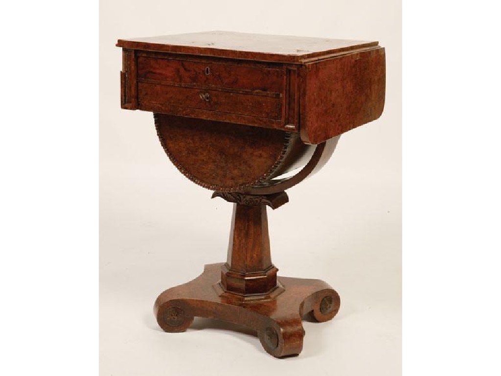 Appraisal: A REGENCY BURR YEW WORK TABLE with a rectangular top