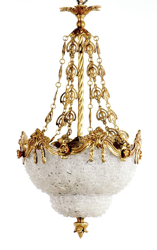 Appraisal: Art Deco style gilt-metal and glass chandelier ceiling mount issuing