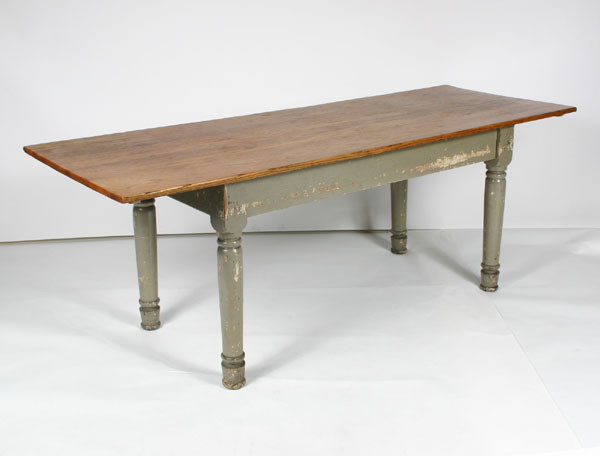 Appraisal: Farm harvest table with hickory top turned legs H x