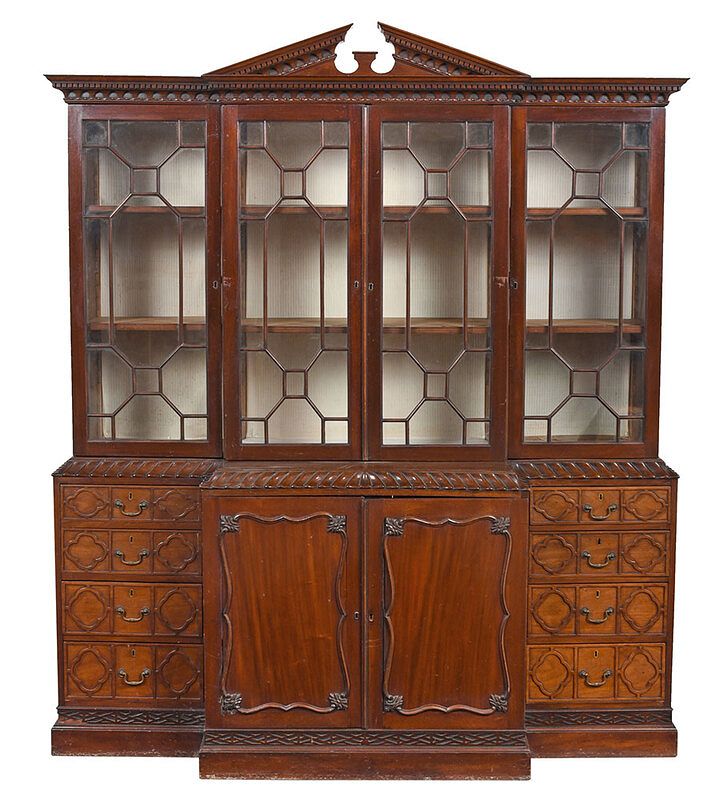 Appraisal: Chippendale Style Mahogany Fretwork Breakfront early th century upper case