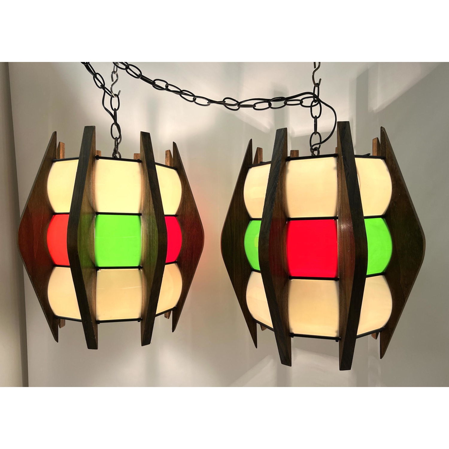 Appraisal: Funky Modern Hanging Pendant Lamps Colored panels Dimensions H inches