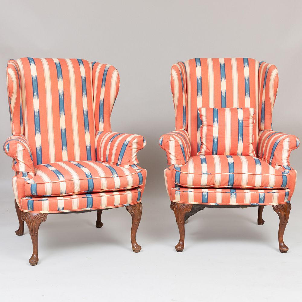 Appraisal: Pair of George II Style Mahogany Wing Chairs x x