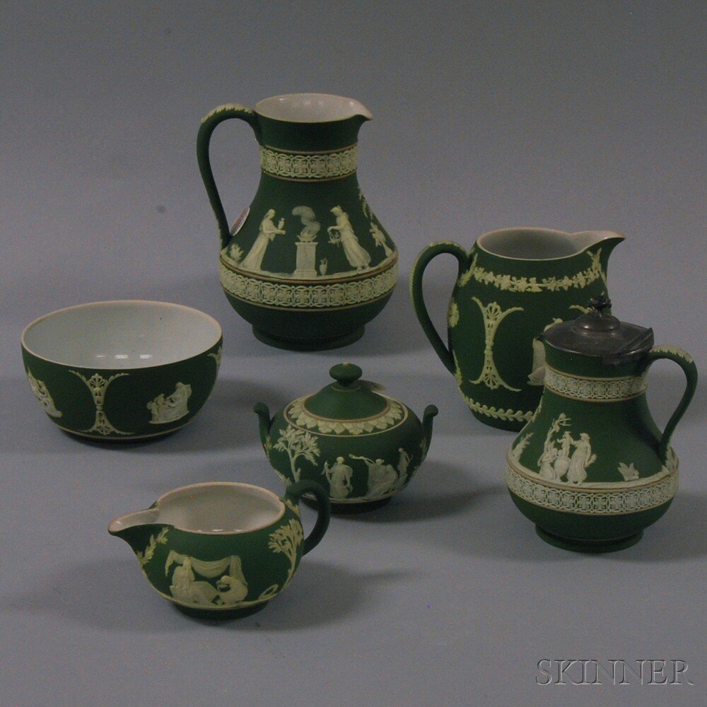 Appraisal: Six Wedgwood Olive Green Jasper Items th and th century