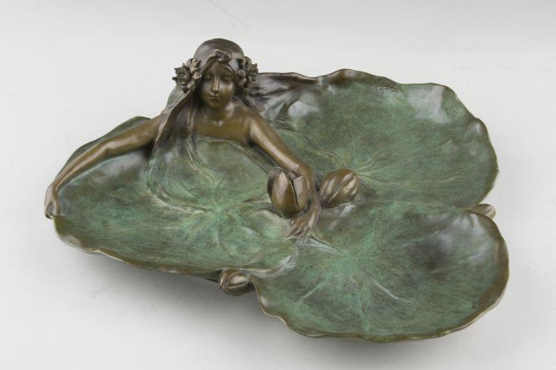 Appraisal: Art Nouveau Style Bronze Water Lily Pad Tray with maiden