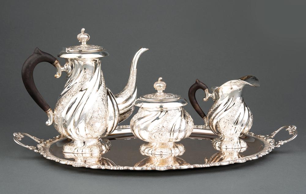 Appraisal: Rococo Revival Sterling Silver Coffee Service and Tray with rubbed