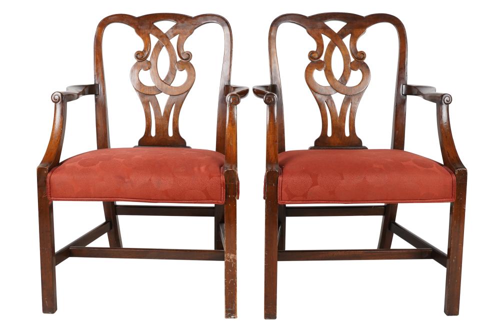 Appraisal: PAIR OF GEORGIAN STYLE MAHOGANY ARMCHAIRSCondition with rubbing and wear