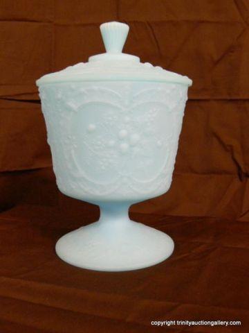 Appraisal: Fenton Blue Satin Glass Footed Lidded Bowl - Fenton oval