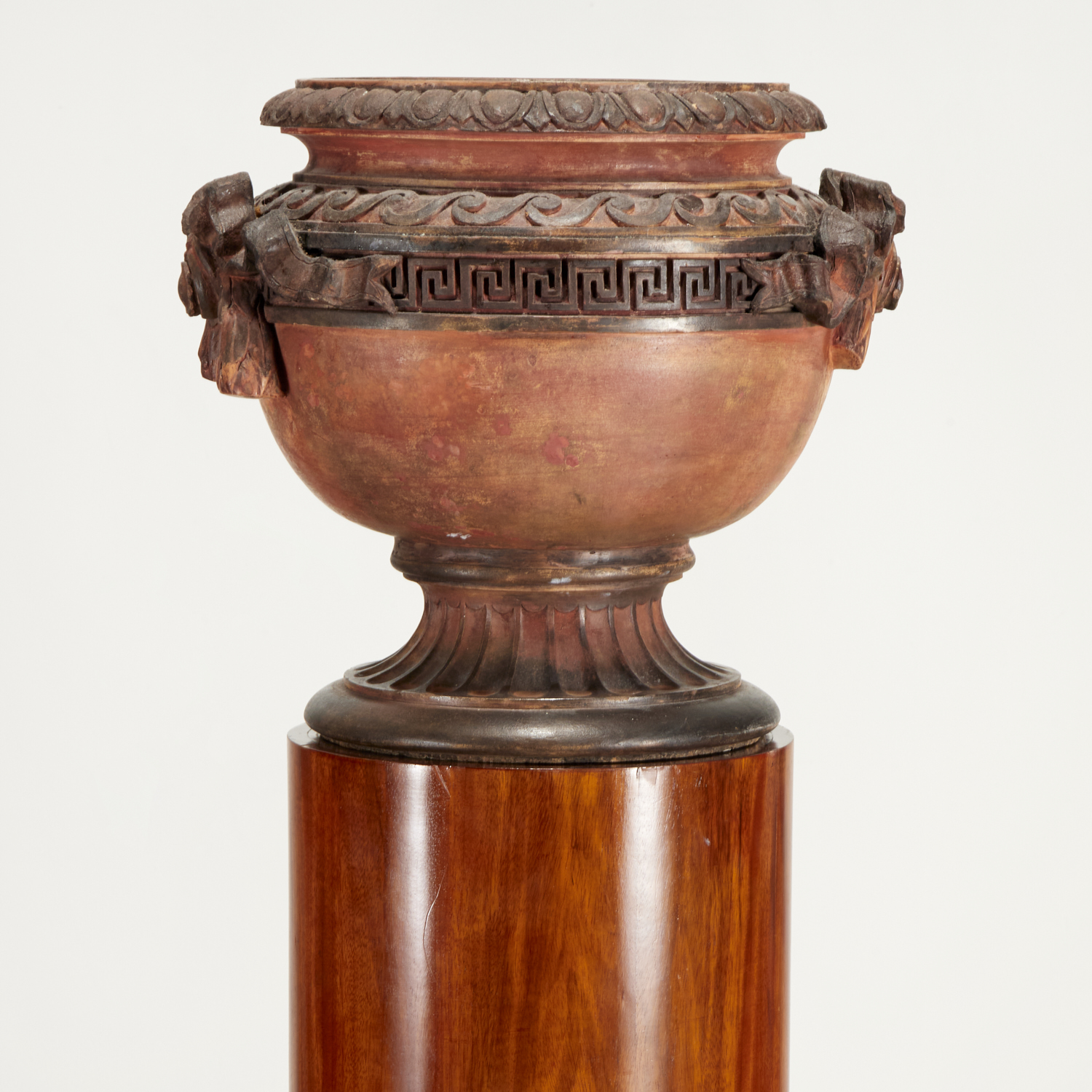 Appraisal: LARGE ANTIQUE TERRACOTTA URN ON MAHOGANY COLUMN th th c