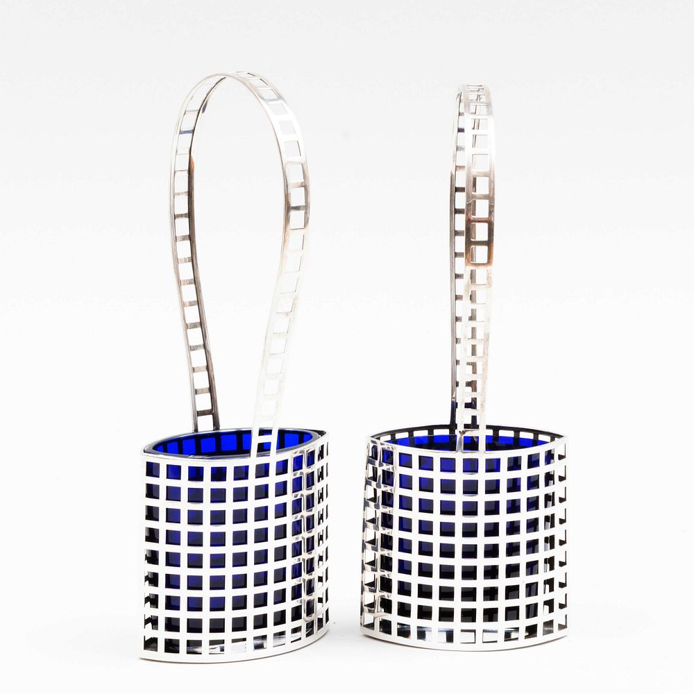 Appraisal: Pair of Josef Hoffman Designed Silver Mesh Flower Baskets with