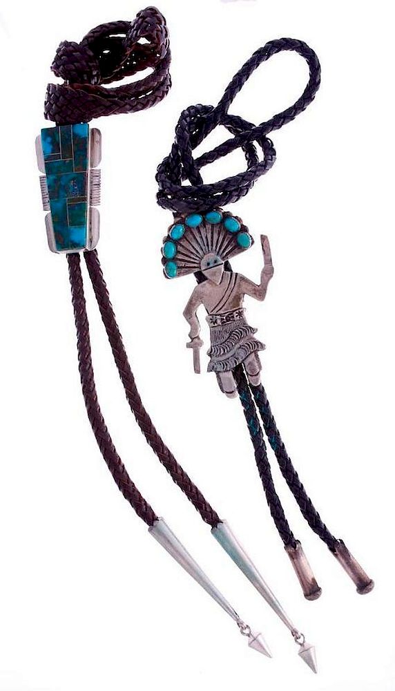 Appraisal: NAVAJO BOLOS Two Vintage Navajo bolo ties turquoise and silver