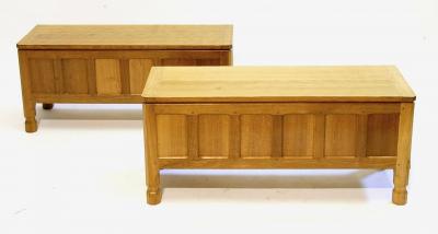 Appraisal: AN ADZED OAK BLANKET BOX by Robert Mouseman Thompson of