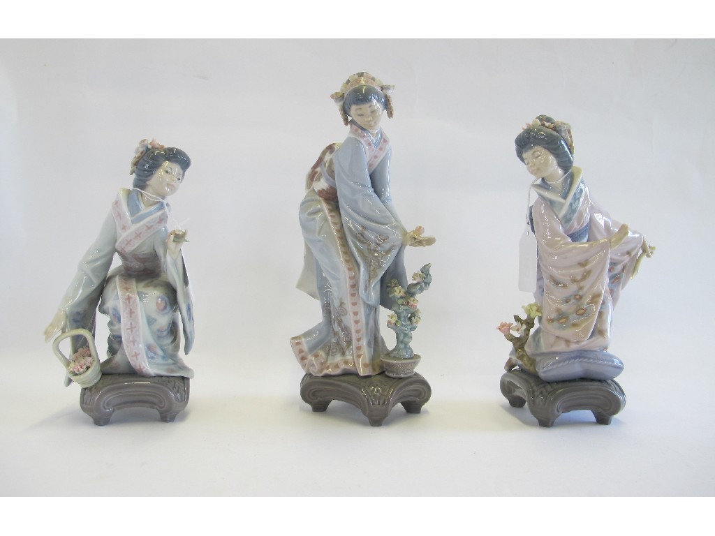 Appraisal: Three Lladro figures of Geishas to include Yuki Mayuni and