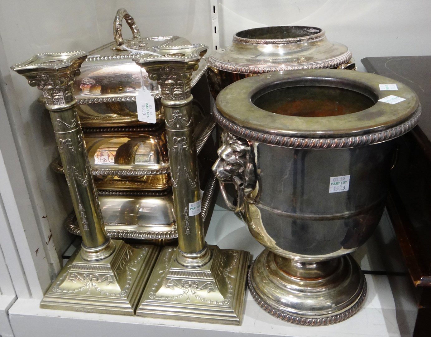 Appraisal: Plated wares comprising a set of three rectangular lidded entree