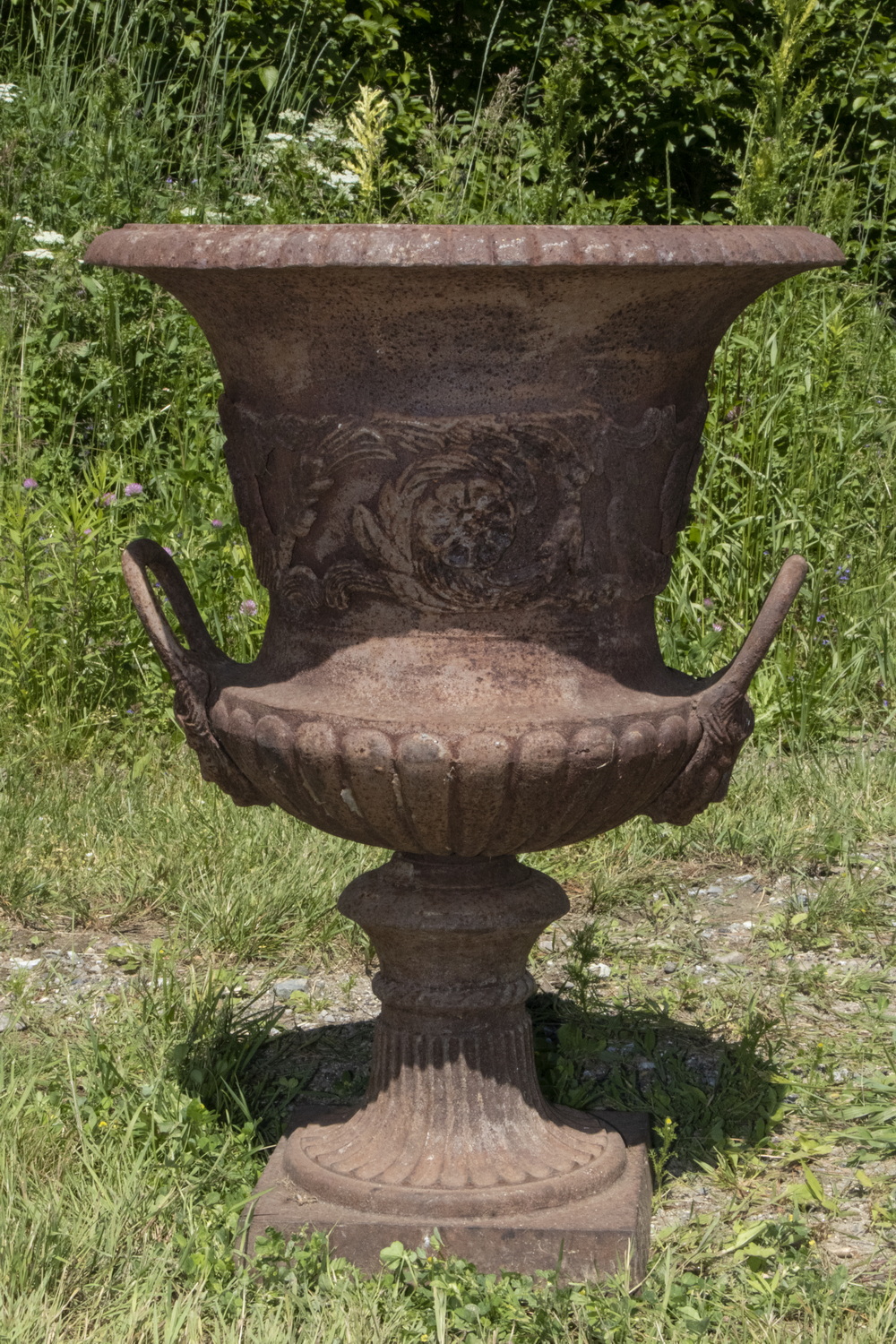 Appraisal: LARGE IRON GARDEN URN Fancy Vintage Campagna Style Cast Iron