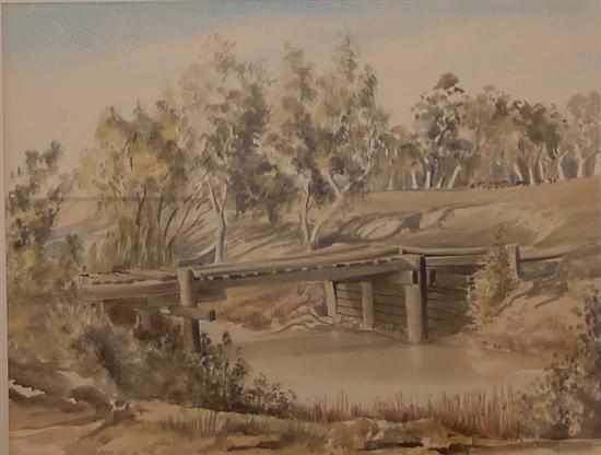 Appraisal: MARGARET METCALF OIL BRIDGE OVER BROKEN RIVER BENALLA WATERCOLOUR