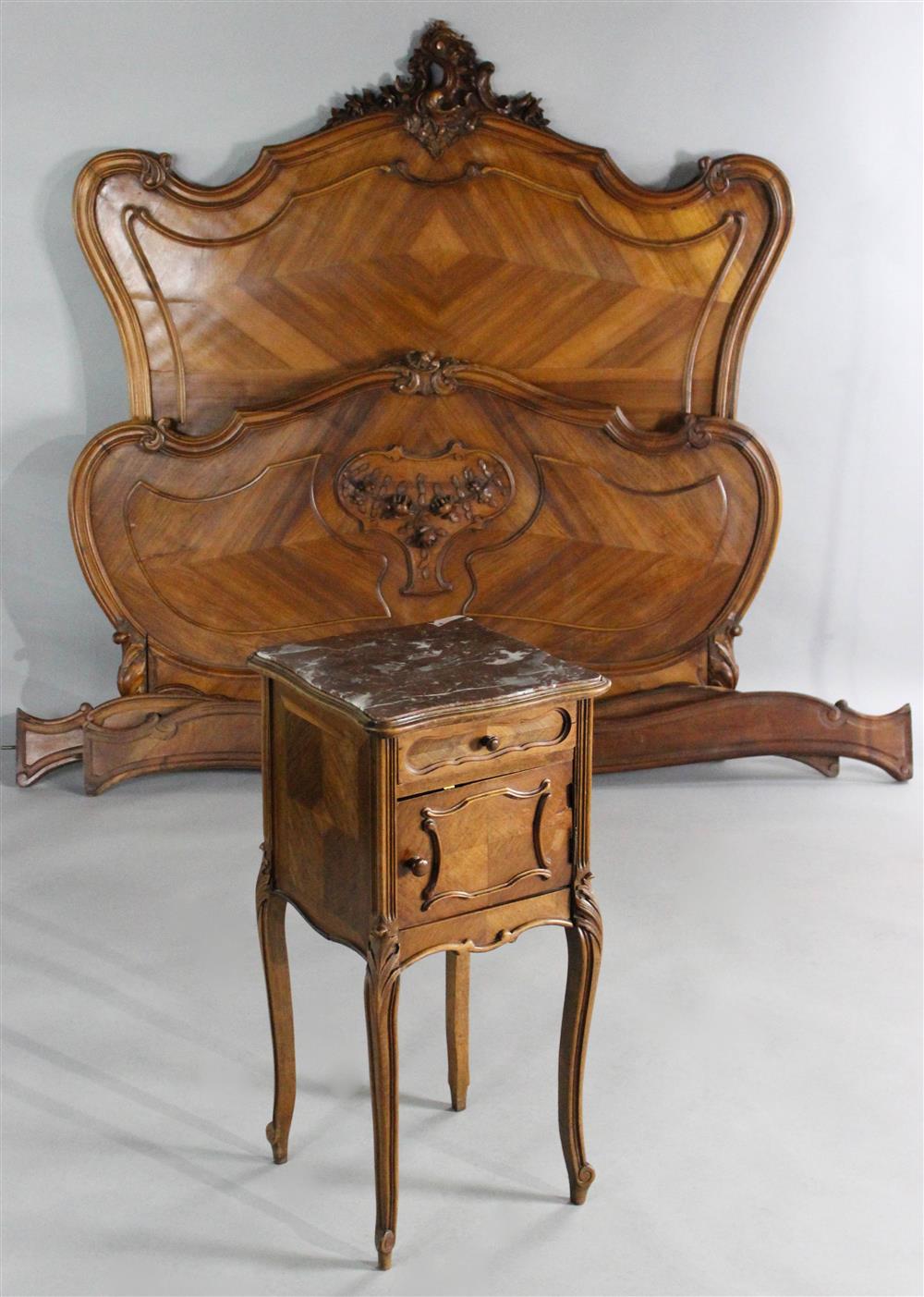 Appraisal: FRENCH ROCOCO STYLE CARVED CHERRYWOOD BED WITH NIGHTSTAND the bed