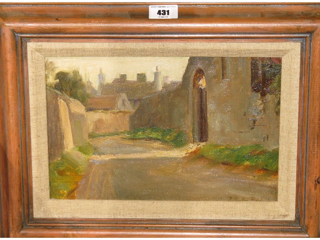 Appraisal: Oil on board of a village street signed P Reid