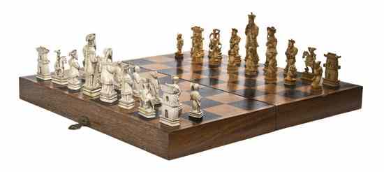 Appraisal: A Chinese Ivory Chess Set comprised of natural white ivory