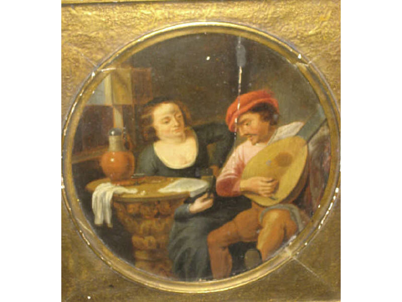 Appraisal: CONTINENTAL SCHOOL Interior scene with a gentleman playing a lute