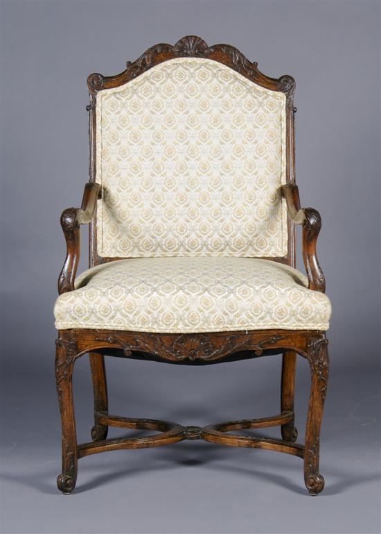 Appraisal: A Louis XV Style Carved Walnut Fauteuil Height inches