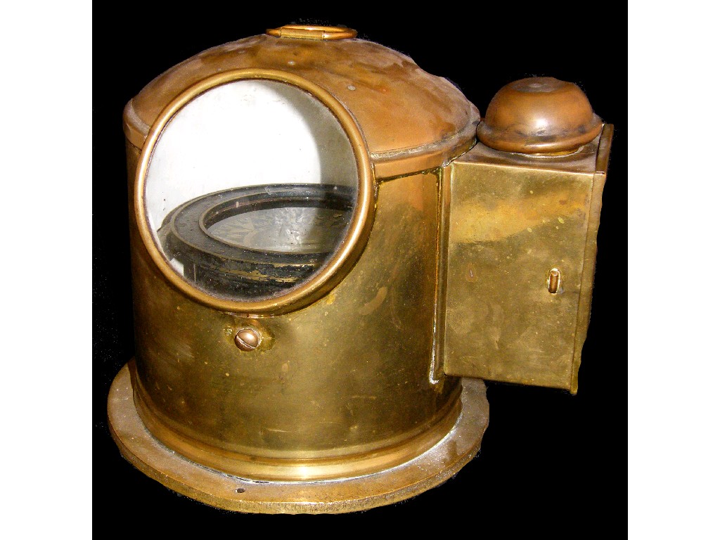 Appraisal: Ship's brass binnacle compass fitted with a sliding box containing