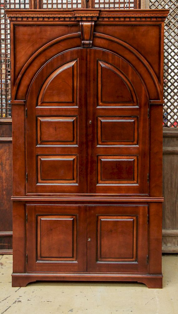 Appraisal: Modern Mahogany Linen Press Modern Linen Press Arched Door Mahogany