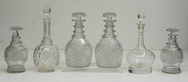 Appraisal: An assembled group of six cut glass decanters th century