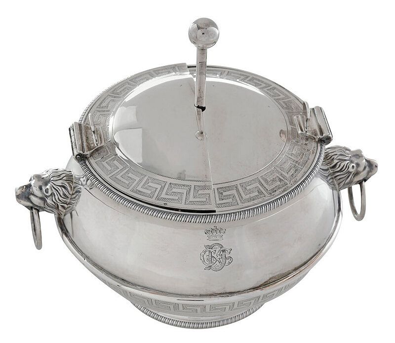 Appraisal: George III English Silver Egg Warmer London round with Greek